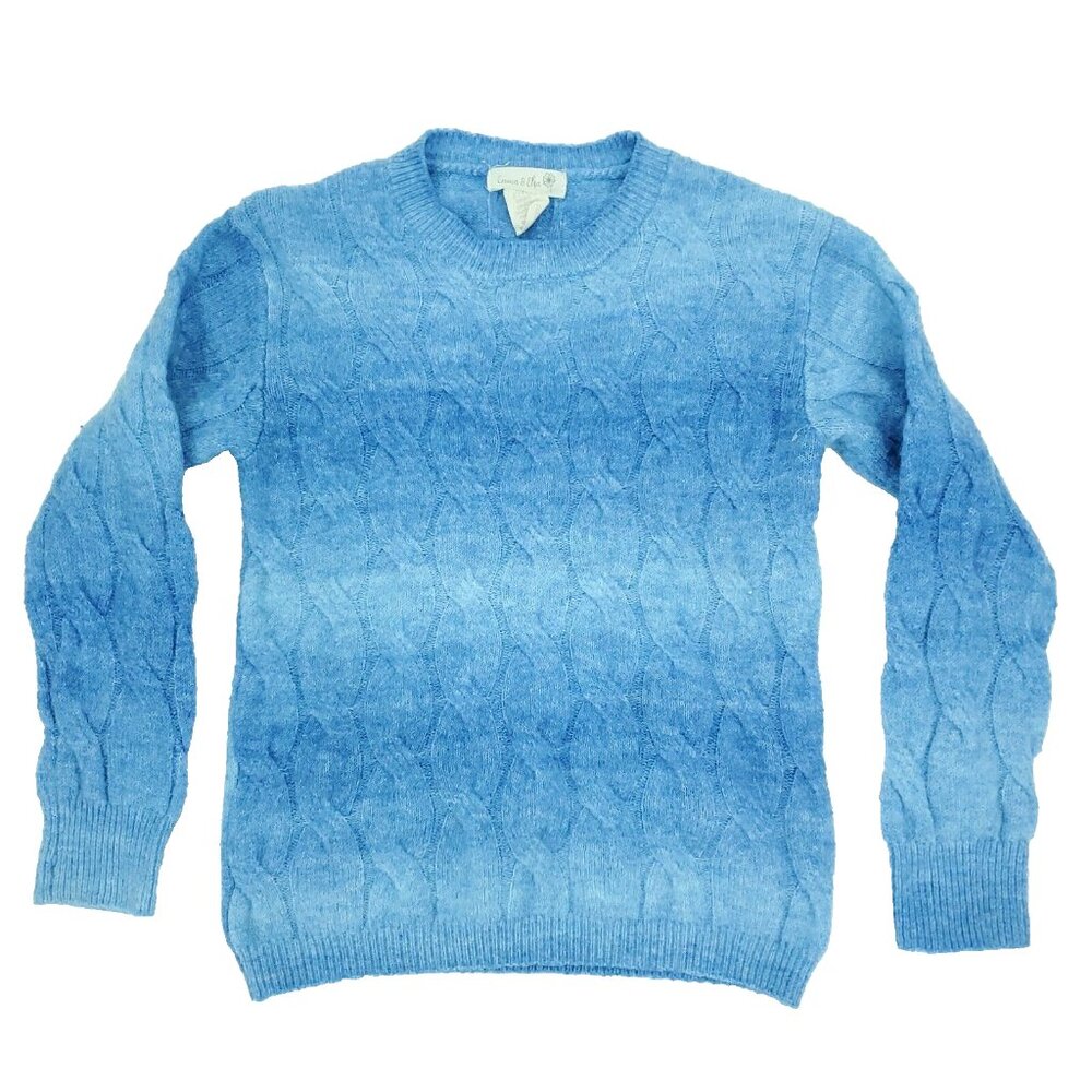 Emma & Elsa Sweater Boys Girls Small 7/8 Blue Cable Knit Crew Neck